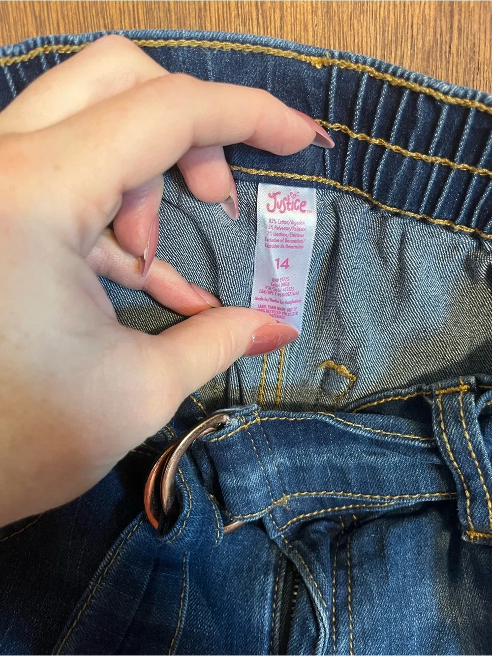 Justice Girls Blue Cargo Jeans with Belt